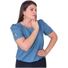 Blusa Social Feminina Manga Curta Bufante Camisa com Botão Alfaitaria do M ao GG Elegante Blusa Social Feminina Manga Curta Bufante Camisa com Botão Alfaitaria do M ao GG Elegante