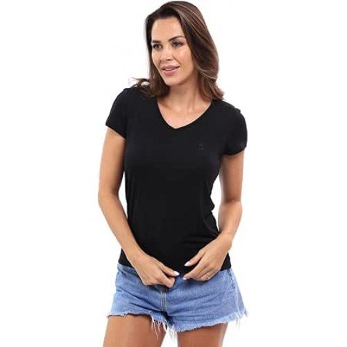 Camiseta Baby Look Feminina Gola V em Viscose Dry Anti Pilling