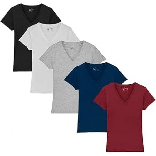 Kit 5 Camisetas Feminina Babylook Básica Algodão Gola V By Zaroc