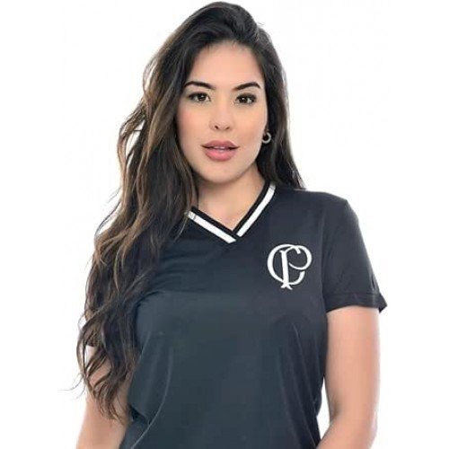 Cadasthe, Camisa Corinthians Baby Look Feminina Símbolo Cp Licenciada Gola em Retilinea Preta