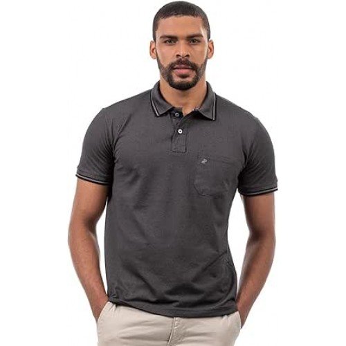 Polo Masculina Bolso Manga Curta Piquet Algodão Conforto Estilo Casual Resistente