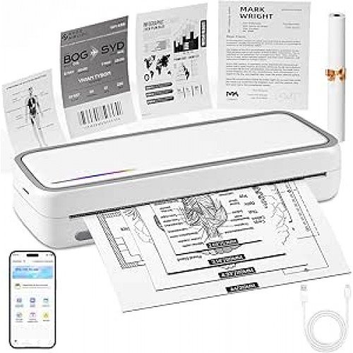 Impressora Portatil A4, 110-220V Impressora Termica A4, Impressora Térmica Portátil com 20 Folhas Papel, Impressoras Pequena Que Imprime com Clareza, 300DPI