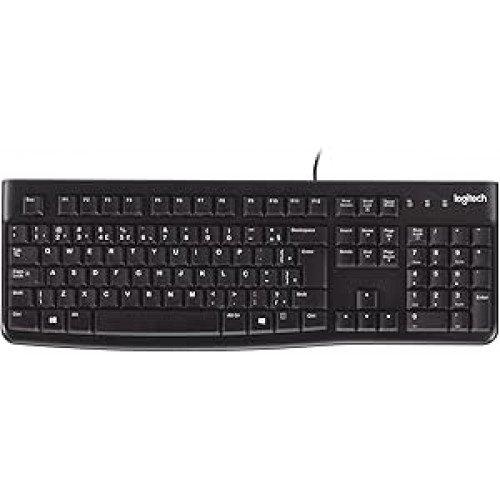 Teclado com fio USB Logitech K120, Resistente à Respingos, Barra de Espaço Curva, Compatível com PC e Notebook, Layout ABNT2