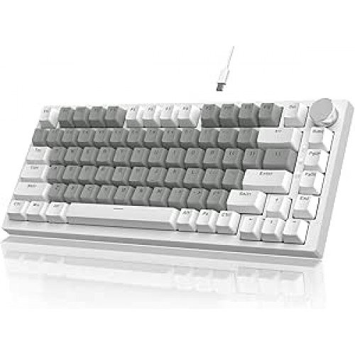 ATTACK SHARK x AJAZZ Teclado mecânico para jogos com fio, com vedação e controle de botão CNC, layout ANSI 75%, espuma de absorção de som 5, hot-swappable, retroiluminação branca (Branco e Cinza)
