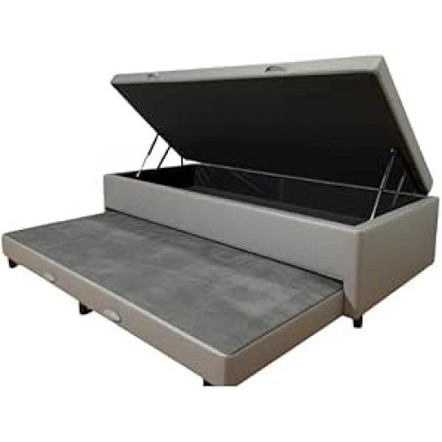 Cama Box Baú Solteiro com Auxiliar Conjugada | Pistão a Gás | Suporta Até 200kg | 188x88x42 | (CORINO CINZA)