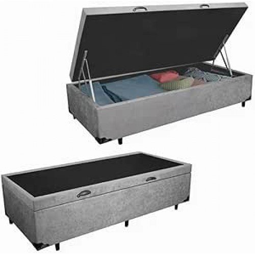 Cama Baú Solteiro Suede com Blindagem (Cinza) Cama Baú Solteiro Suede com Blindagem (Cinza)