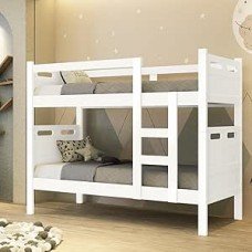 Beliche Solteiro Jaspe Versátil Vira 2 Camas Branco Estrado 100% Madeira - Super Resistente Beliche Solteiro Jaspe Versátil Vira 2 Camas Branco Estrado 100% Madeira - Super Resistente