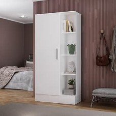 Armário Multiuso 1 Porta 7 Prateleiras Espresso Móveis Branco Armário Multiuso 1 Porta 7 Prateleiras Espresso Móveis Branco