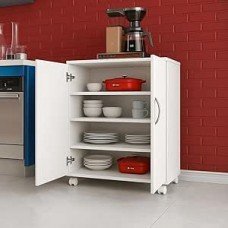 Armário Multiuso Móvel com Rodízios, 4 Prateleiras, Branco, para Cozinha e Sapatos Armário Multiuso Móvel com Rodízios, 4 Prateleiras, Branco, para Cozinha e Sapatos