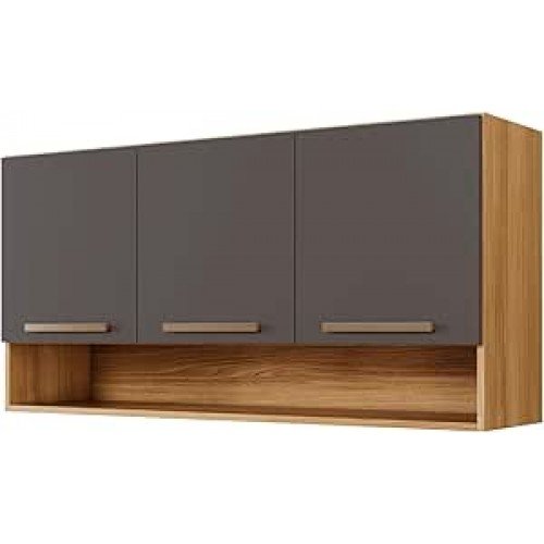 Armário Aéreo Suspenso Multiuso de Parede 3 Portas Plus (Grafite/Cinamomo) Armário Aéreo Suspenso Multiuso de Parede 3 Portas Plus (Grafite/Cinamomo)