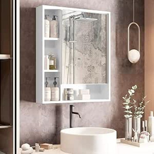 Armário de Parede para Banheiro com Espelho 60cm Branco Flex Suspenso Espelheira Compacta Dukza Armário de Parede para Banheiro com Espelho 60cm Branco Flex Suspenso Espelheira Compacta Dukza