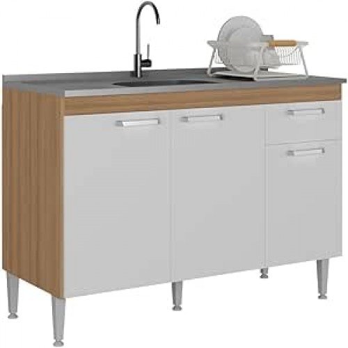 Balcão de Cozinha Gabinete para Pia 120cm Paris Multimóveis Mp2215 Rustic/branco Balcão de Cozinha Gabinete para Pia 120cm Paris Multimóveis Mp2215 Rustic/branco