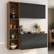 Armário De Cozinha Compacta Com Balcão Linea Fit 4 Portas Multimóveis Mp2218 Carvalho Avelã/preto Armário De Cozinha Compacta Com Balcão Linea Fit 4 Portas Multimóveis Mp2218 Carvalho Avelã/preto