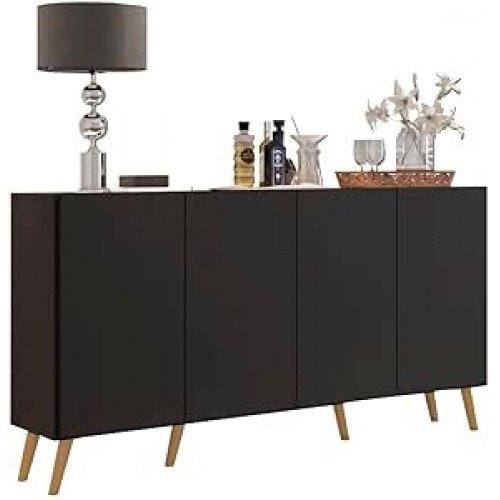 Aparador Buffet 4 Portas c/Pés Retrô Veneza Multimóveis Preto/natural Aparador Buffet 4 Portas c/Pés Retrô Veneza Multimóveis Preto/natural