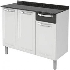 Balcão Cozinhas Itatiaia Rose - 3 Portas e 1 Gaveta - Branco c/ Preto Balcão Cozinhas Itatiaia Rose - 3 Portas e 1 Gaveta - Branco c/ Preto