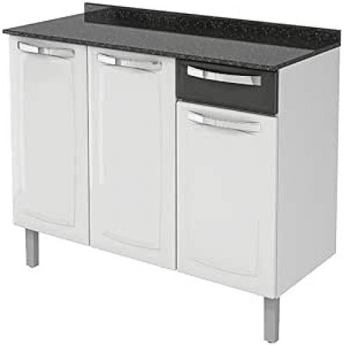 Balcão Cozinhas Itatiaia Rose - 3 Portas e 1 Gaveta - Branco c/ Preto Balcão Cozinhas Itatiaia Rose - 3 Portas e 1 Gaveta - Branco c/ Preto