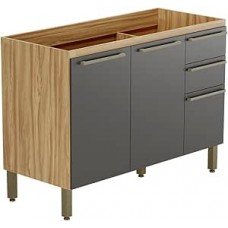 Balcão de Cozinha para Pia 120cm com 3 Portas 2 Gavetas sem Tampo 100% Mdf Itália Amêndoa/Chumbo Balcão de Cozinha para Pia 120cm com 3 Portas 2 Gavetas sem Tampo 100% Mdf Itália Amêndoa/Chumbo