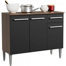 Balcão Gabinete Madesa Emilly 3 Portas e 1 Gaveta - Rustic/Preto Balcão Gabinete Madesa Emilly 3 Portas e 1 Gaveta - Rustic/Preto