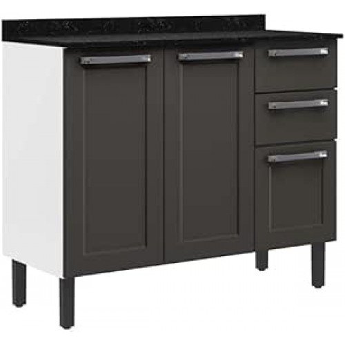Balcão de Cozinha Itatiaia Aço 3 Portas 2 Gavetas Com Tampo Florença Grafite/branco Balcão de Cozinha Itatiaia Aço 3 Portas 2 Gavetas Com Tampo Florença Grafite/branco