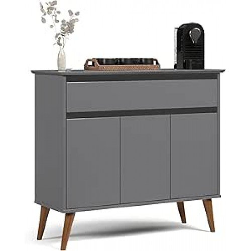 Aparador Balcão Armário Bancada Cozinha Cantinho do Café Buffet Sala de Jantar Bar e Estar com 3 Portas e 1 Gaveta Retrô Zeus (Cinza) Aparador Balcão Armário Bancada Cozinha Cantinho do Café Buffet Sala de Jantar Bar e Estar com 3 Portas e 1 Gaveta Retrô Zeus (Cinza)